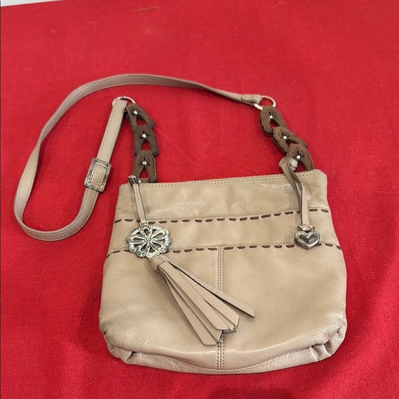 Brighton Handbags - Brighton leather Tan and Brown Crossbody Bag with Tassel Detail